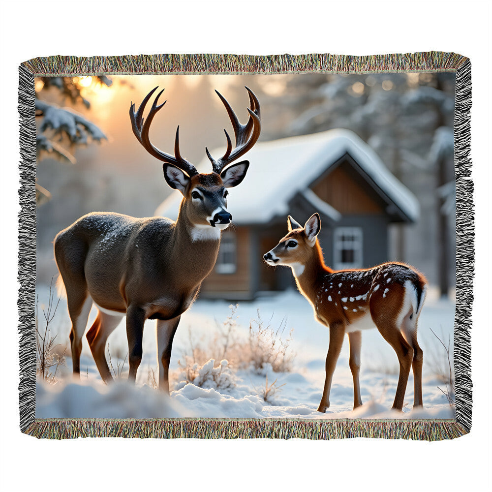 Buck and Fawn Deer Woven Blanket-[Heartfelt Family Gift]