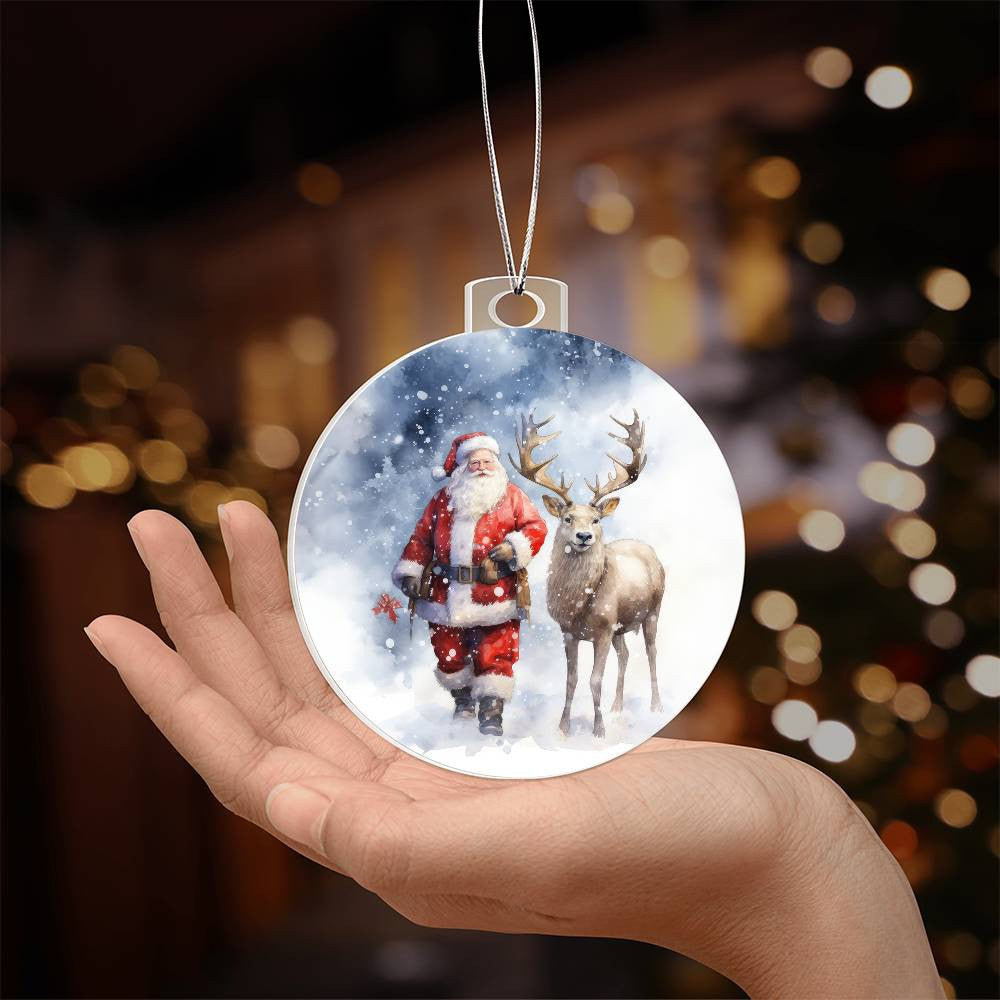 Santa and Reindeer Acrylic Christmas Ornament-[Heartfelt Family Gift]
