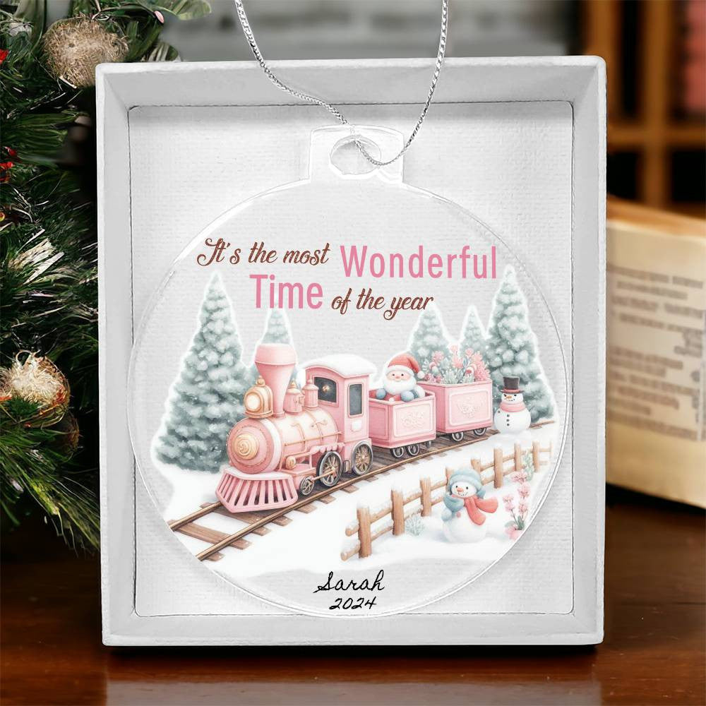 Pink Train Acrylic Christmas Ornament-[Heartfelt Family Gift]