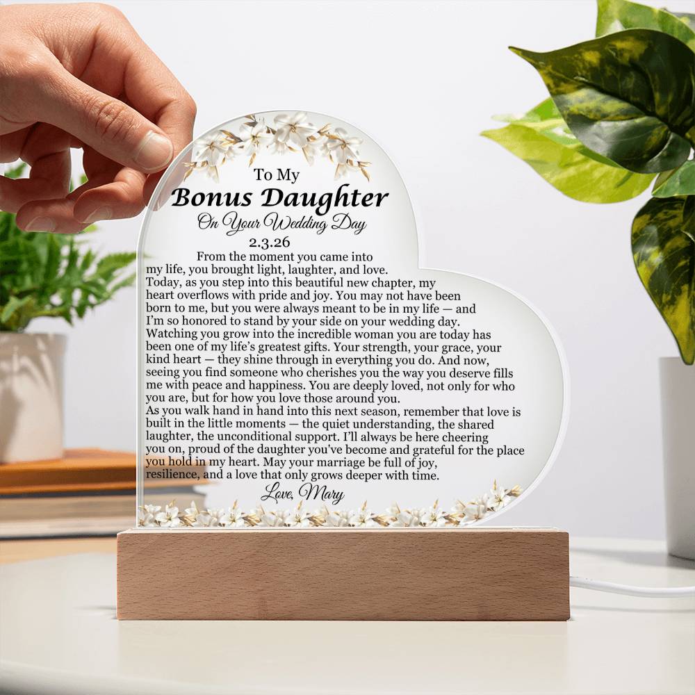 Bonus Daughter Acrylic Heart Plaque