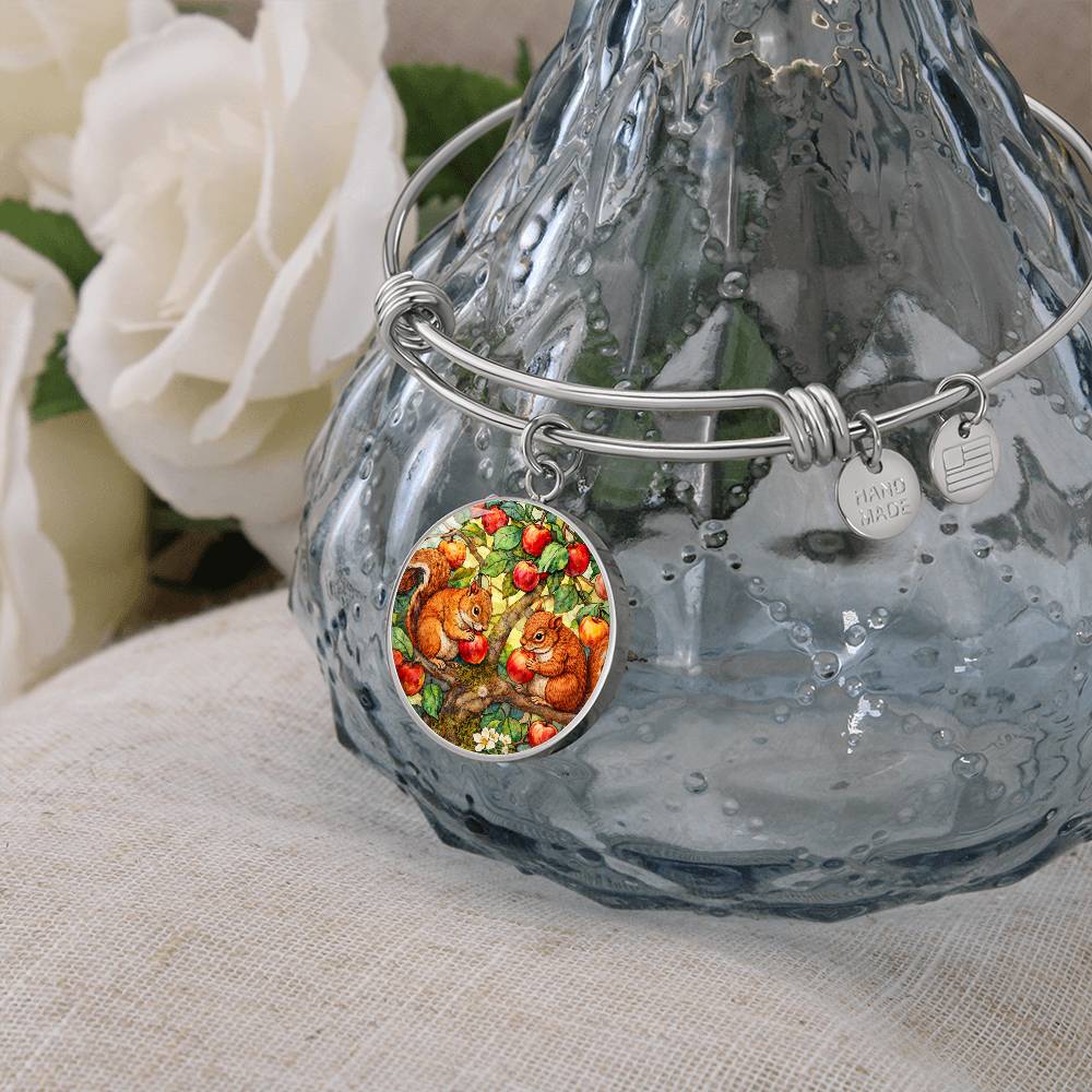 Squirrels in Apple Tree Jewelry, Engraved Necklace Bracelet Keychain, Nature Lover Gift, Animal  Woodland Forest Keepsake