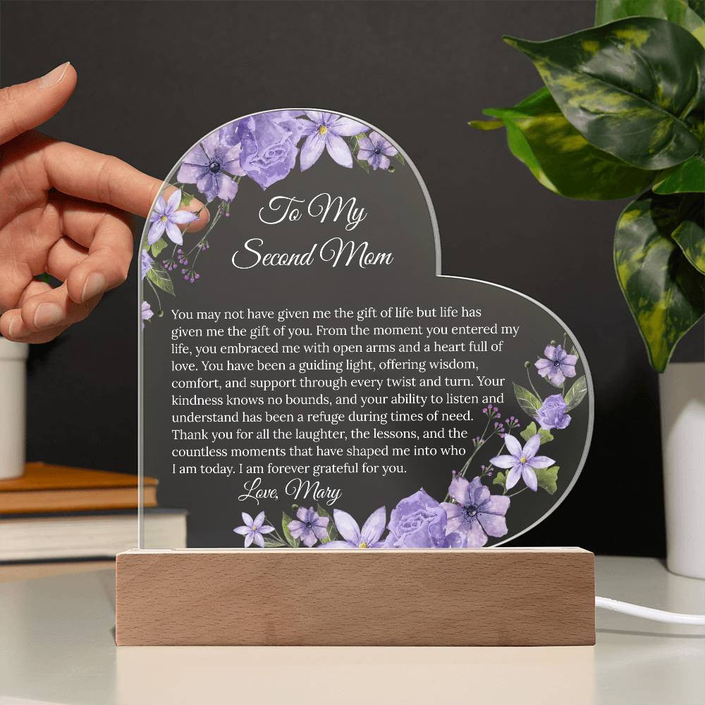 Personalized Second Mom Acrylic Heart Plaque