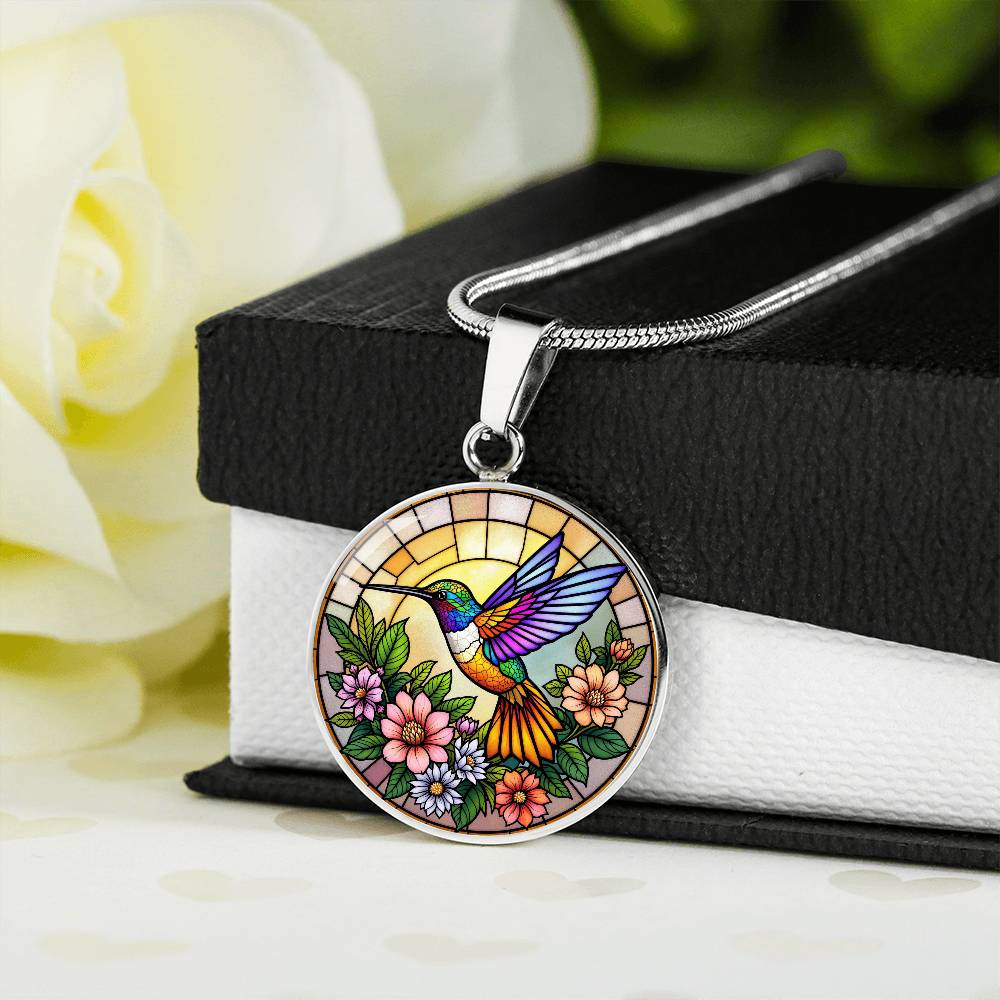 Hummingbird Floral Necklace with Engraving