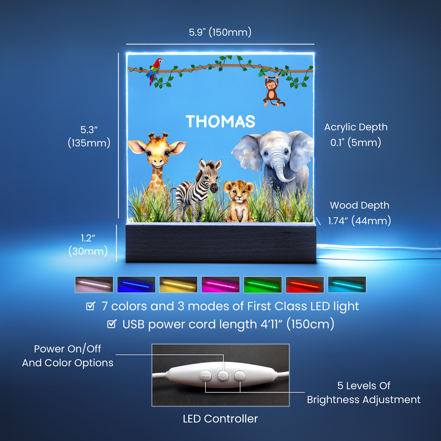 Personalized Name Safari Animals Nightlight-[Heartfelt Family Gift]