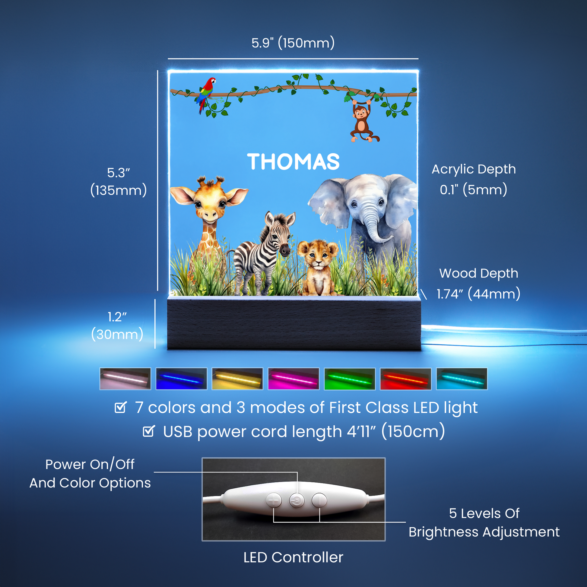 Personalized Name Safari Animals Nightlight-[Heartfelt Family Gift]
