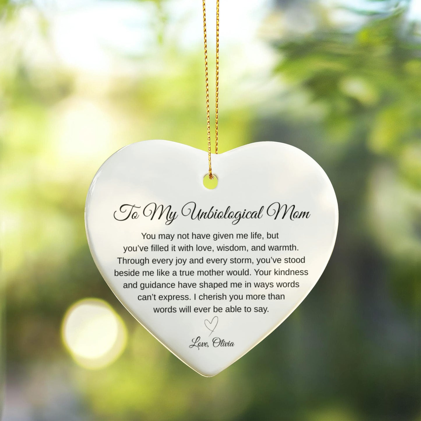 To My Unbiological Mom Ceramic Heart Ornament