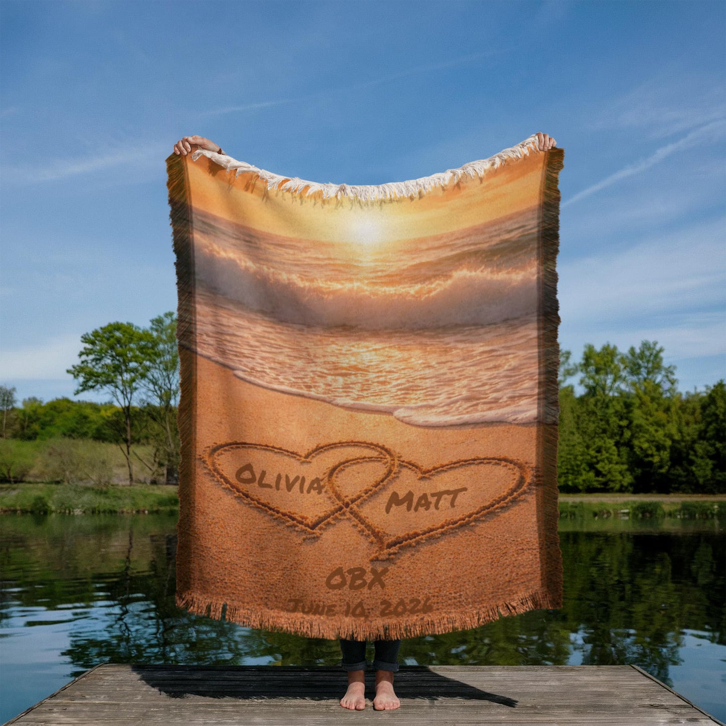 Personalized Names In The Sand Beach Blanket Gift for Couple
