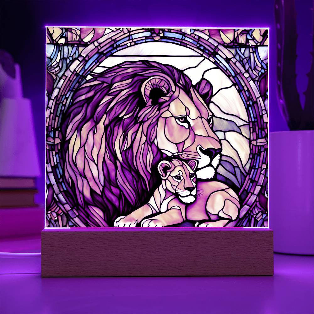 Mama Lion and Cub Acrylic Square Plaque-[Heartfelt Family Gift]
