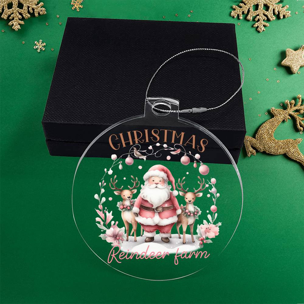 Pink Christmas reindeer farm Acrylic Christmas Ornament-[Heartfelt Family Gift]