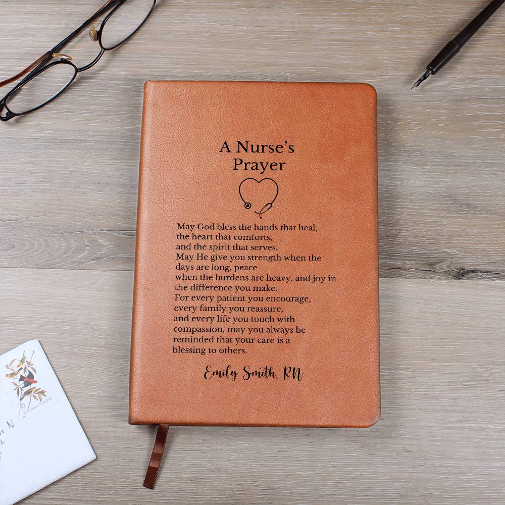 A Nurses Prayer Journal, Vegan Leather Notebook Gift, Inspiring Nurse Keepsake, Personalized Prayer Book, RN Thank You Gift