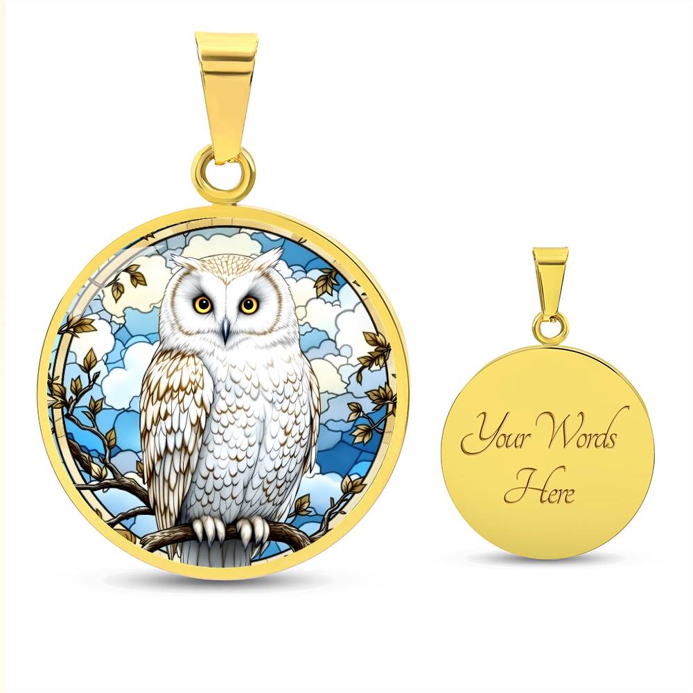 Snowy Owl Engraved Necklace or Bracelet in Gold or SIlver