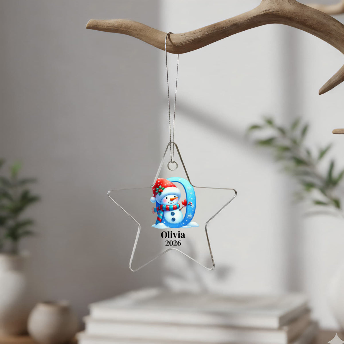 Snowman Initial Star Ornament