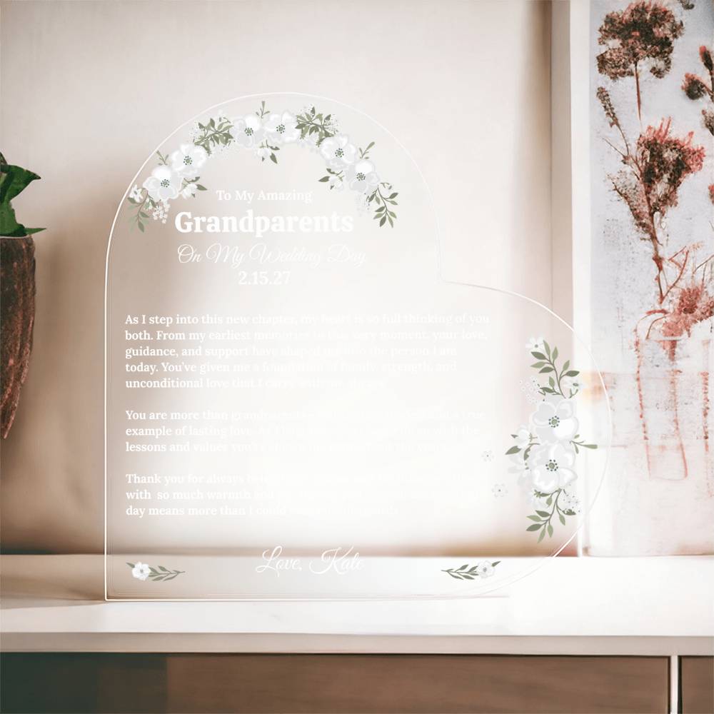 To My Grandparents On My Wedding Day Acrylic Heart Block