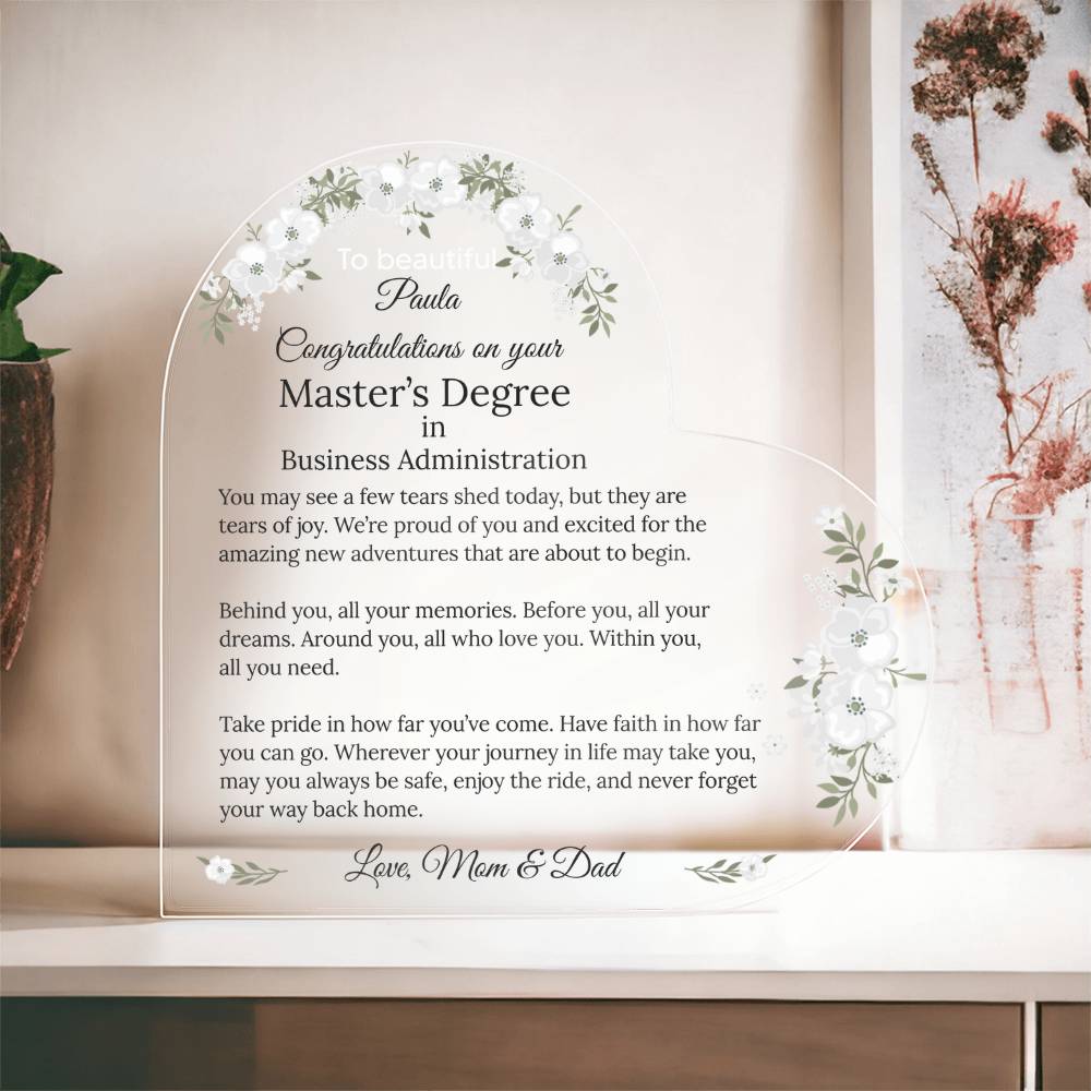 Personalized Master's Degree Heart Plaque