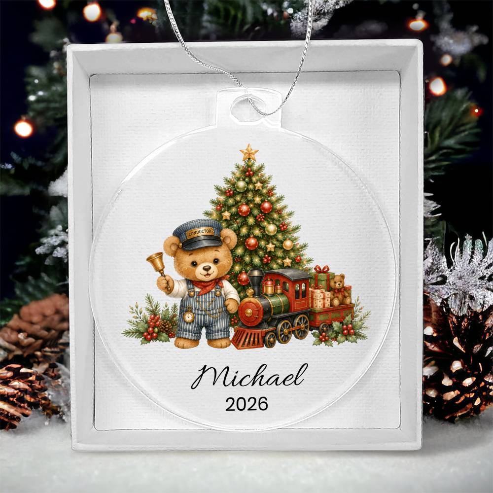 Personalized Teddy Bear Train Christmas Ornament