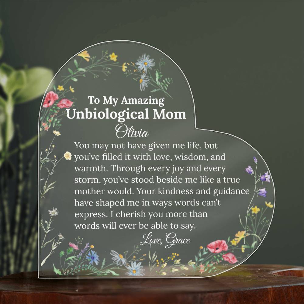 Personalized Unbiological Mom Heart Plaque