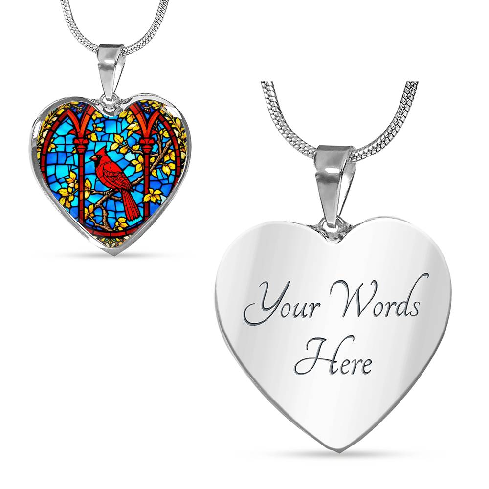 Cardinal Faux Stain Glass Pendant Necklace