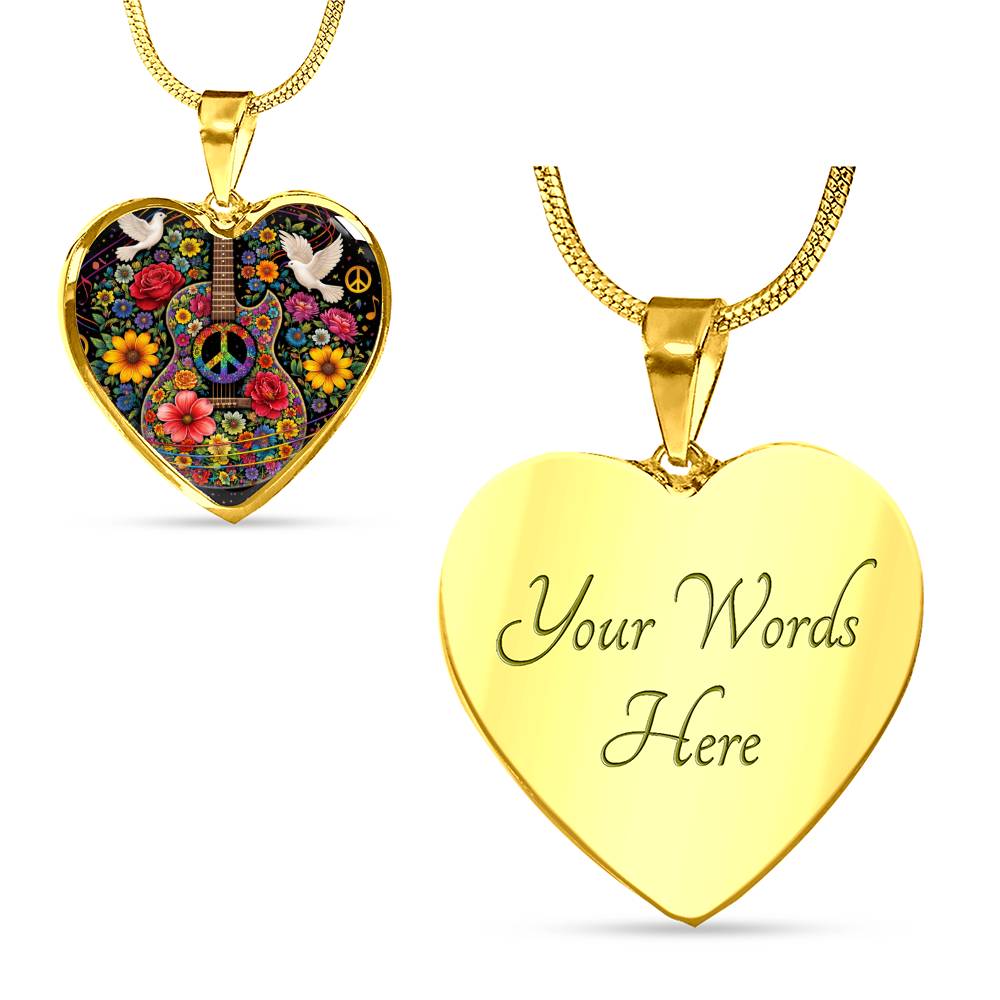 Peace Love Guitar Necklace with Engraving