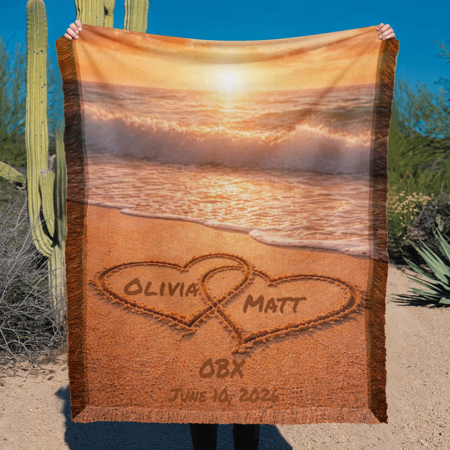 Personalized Names In The Sand Beach Blanket Gift for Couple