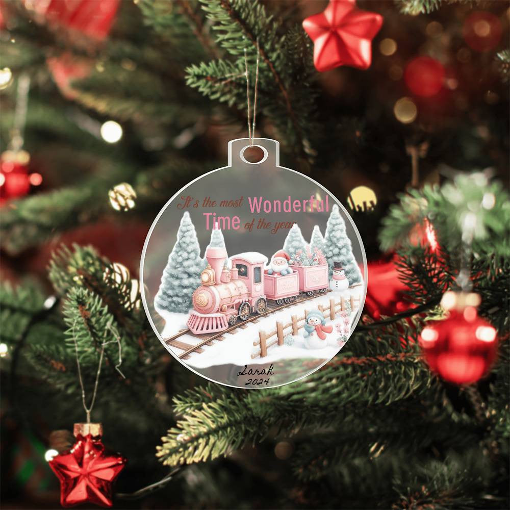Pink Train Acrylic Christmas Ornament-[Heartfelt Family Gift]