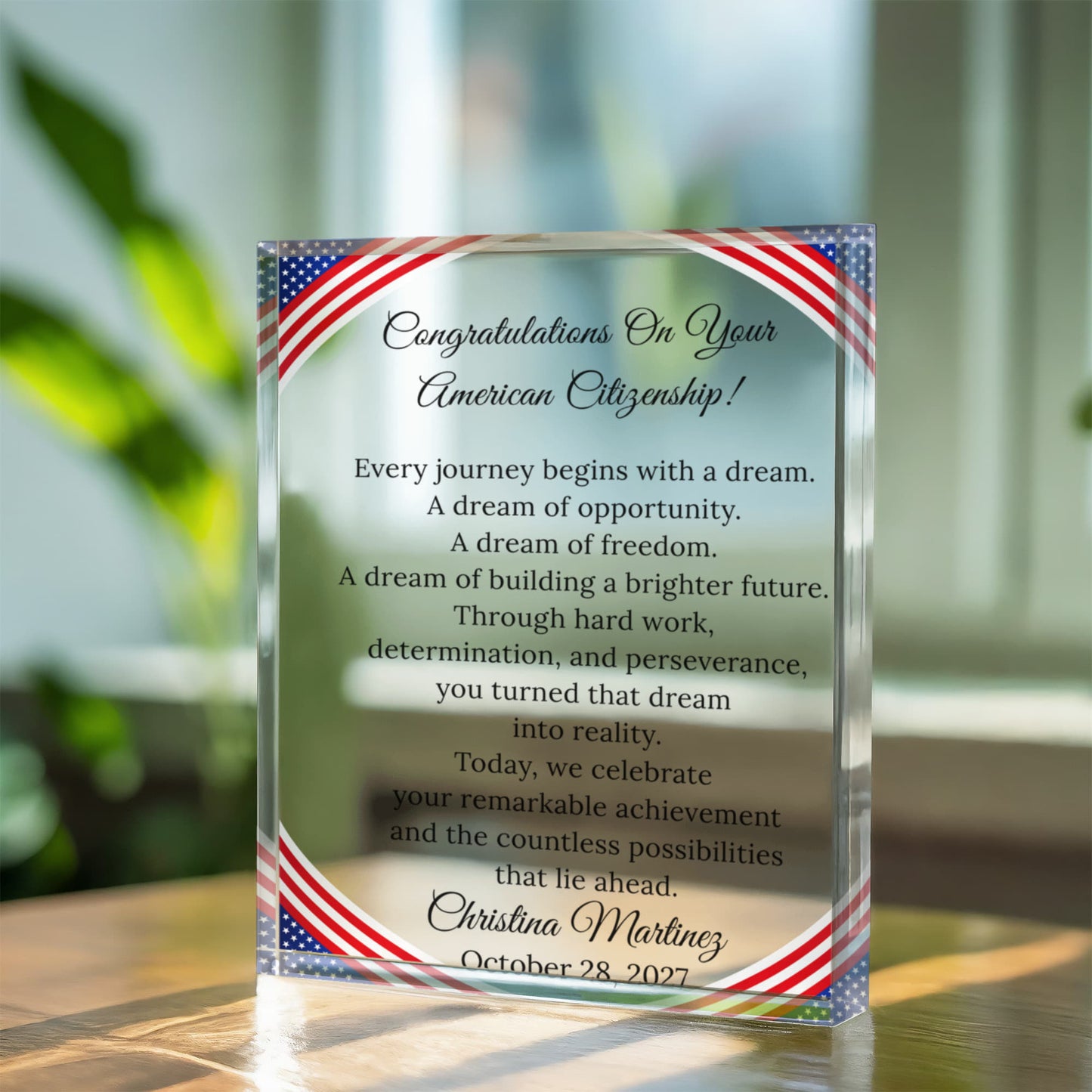 Naturalized United States Citizen Congratulations Plaque