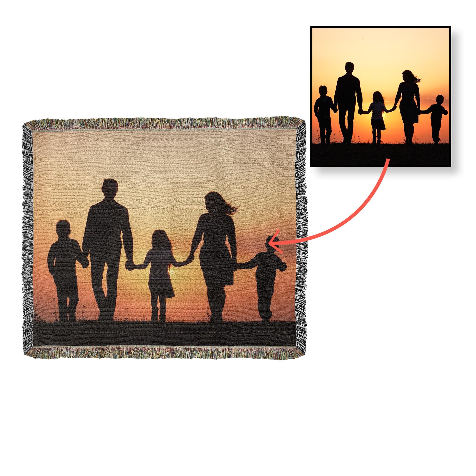 Custom Family Photo Blanket, Personalized Christmas Gifts for Grandma, Custom Blanket with Text, Woven Picture Blanket-[Heartfelt Family Gift]