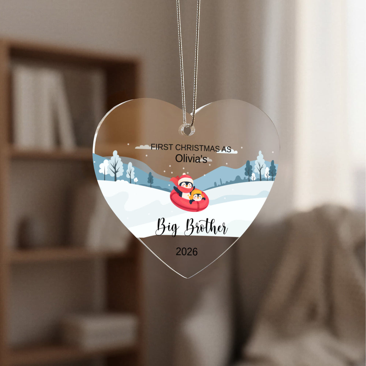 Big Brother or Sister Acrylic Heart Ornament for New Baby