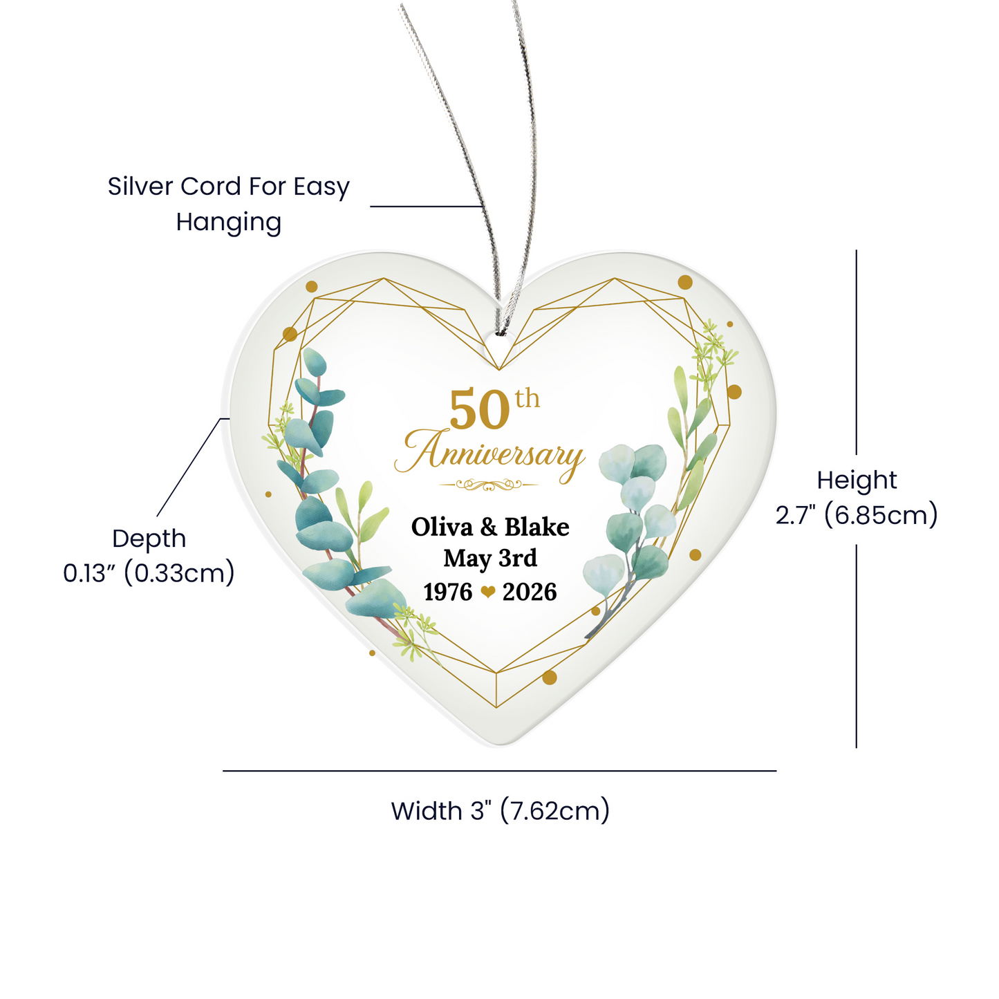 50th Wedding Anniversary Acrylic Heart Ornament