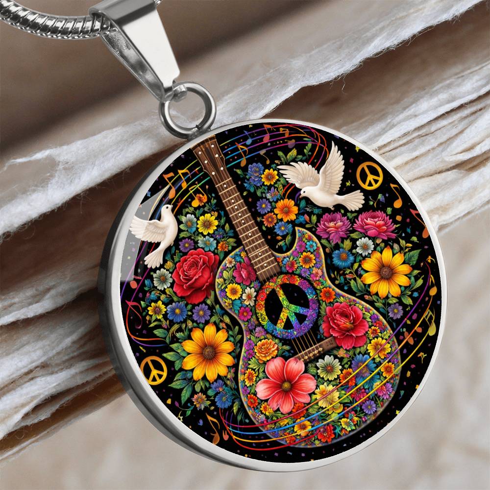 Peace Love Guitar Necklace with Engraving