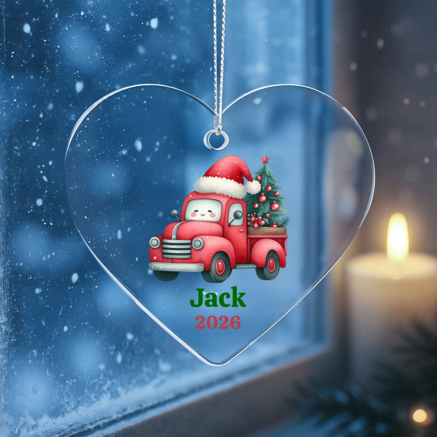 Kids Custom Name Red Truck Ornament
