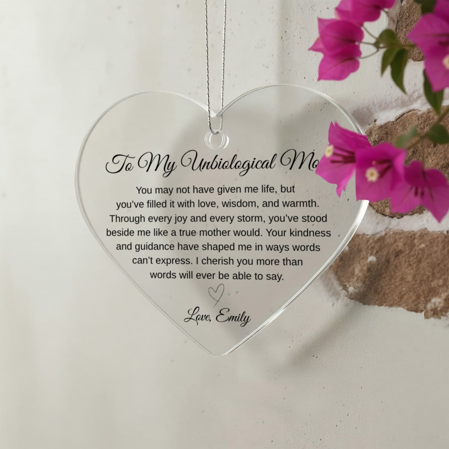 To My Unbiological Mom Ceramic Heart Ornament