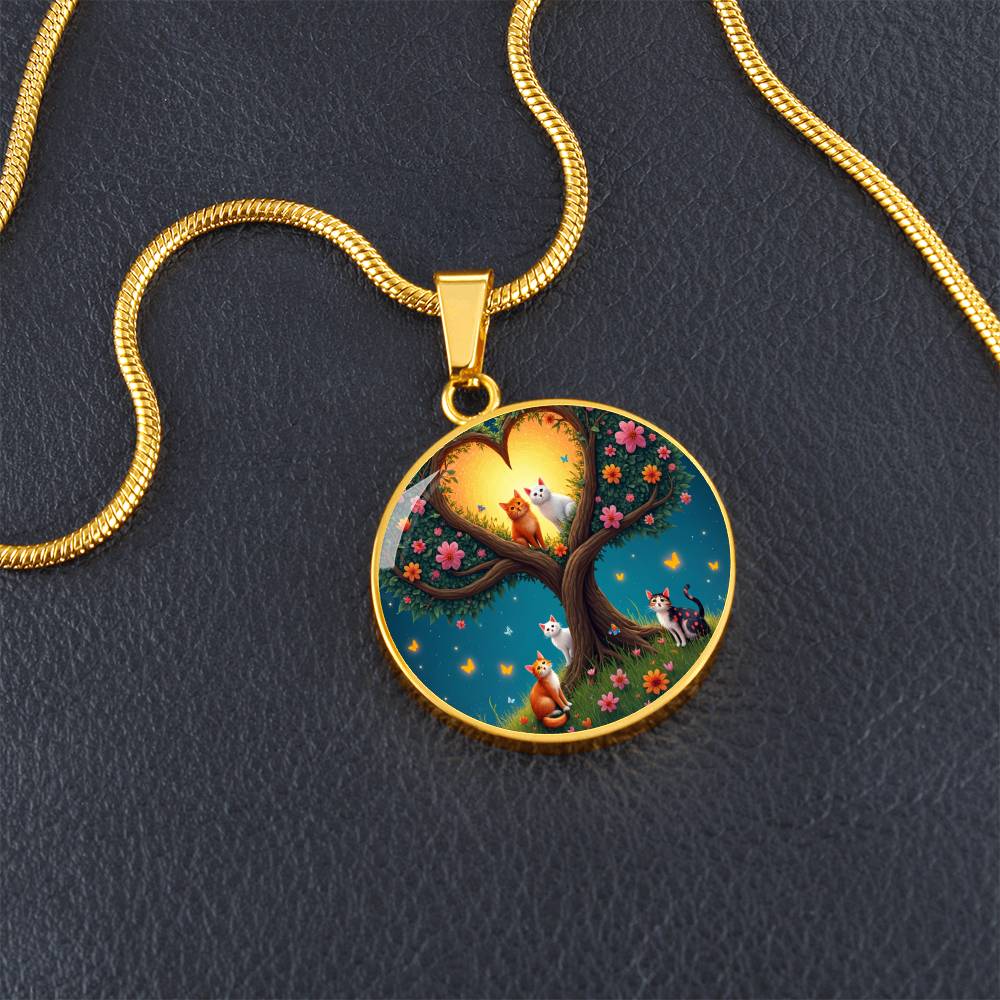 Personalized Cat Lover Pendant Necklace, Engraved Cat Jewelry, Unique Cat Gift, Heart-Shape Tree Design, Pet Memorial Jewelry, rainbow bridge