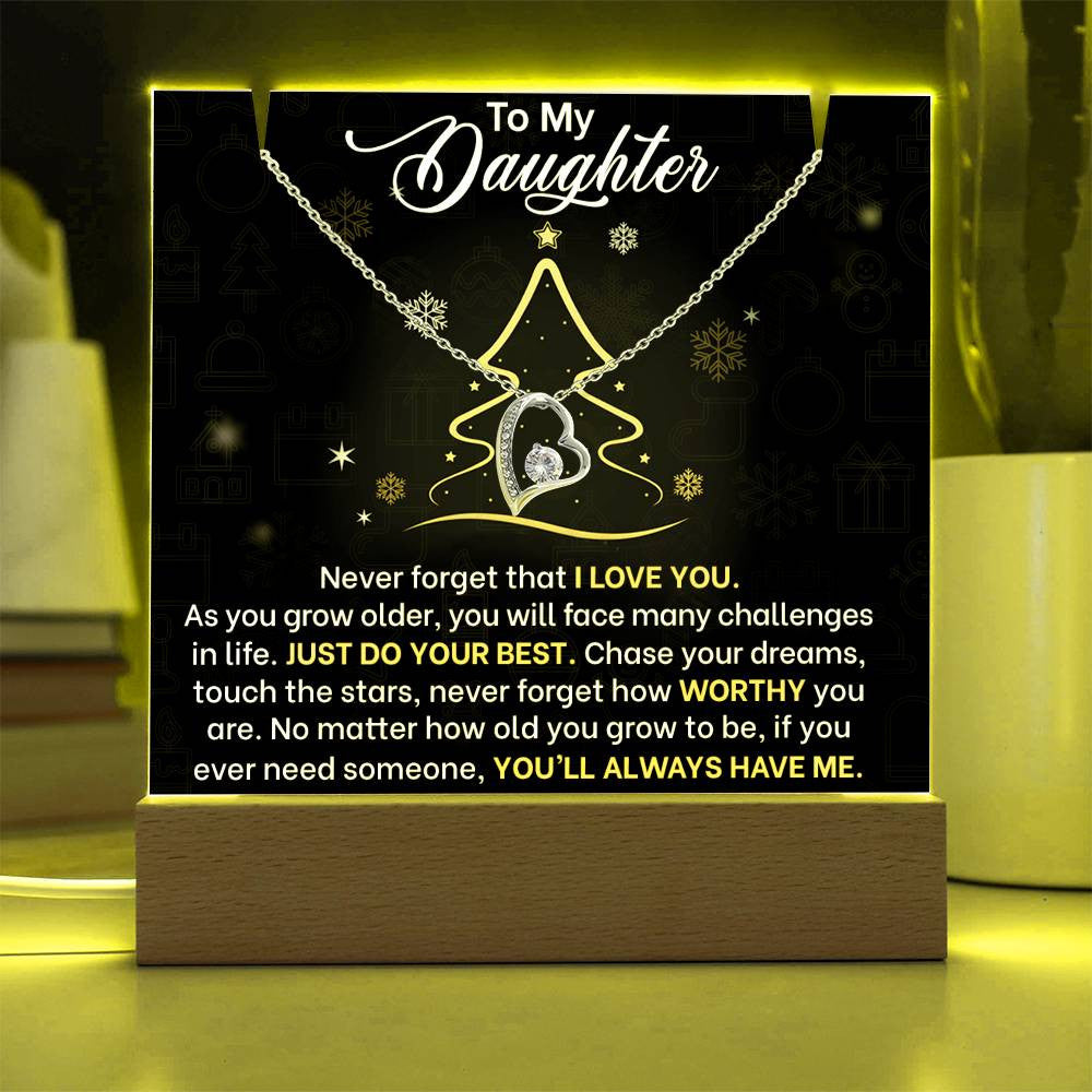 Daughter Christmas LED Acrylic Heart Necklace & Plaque-[Heartfelt Family Gift]