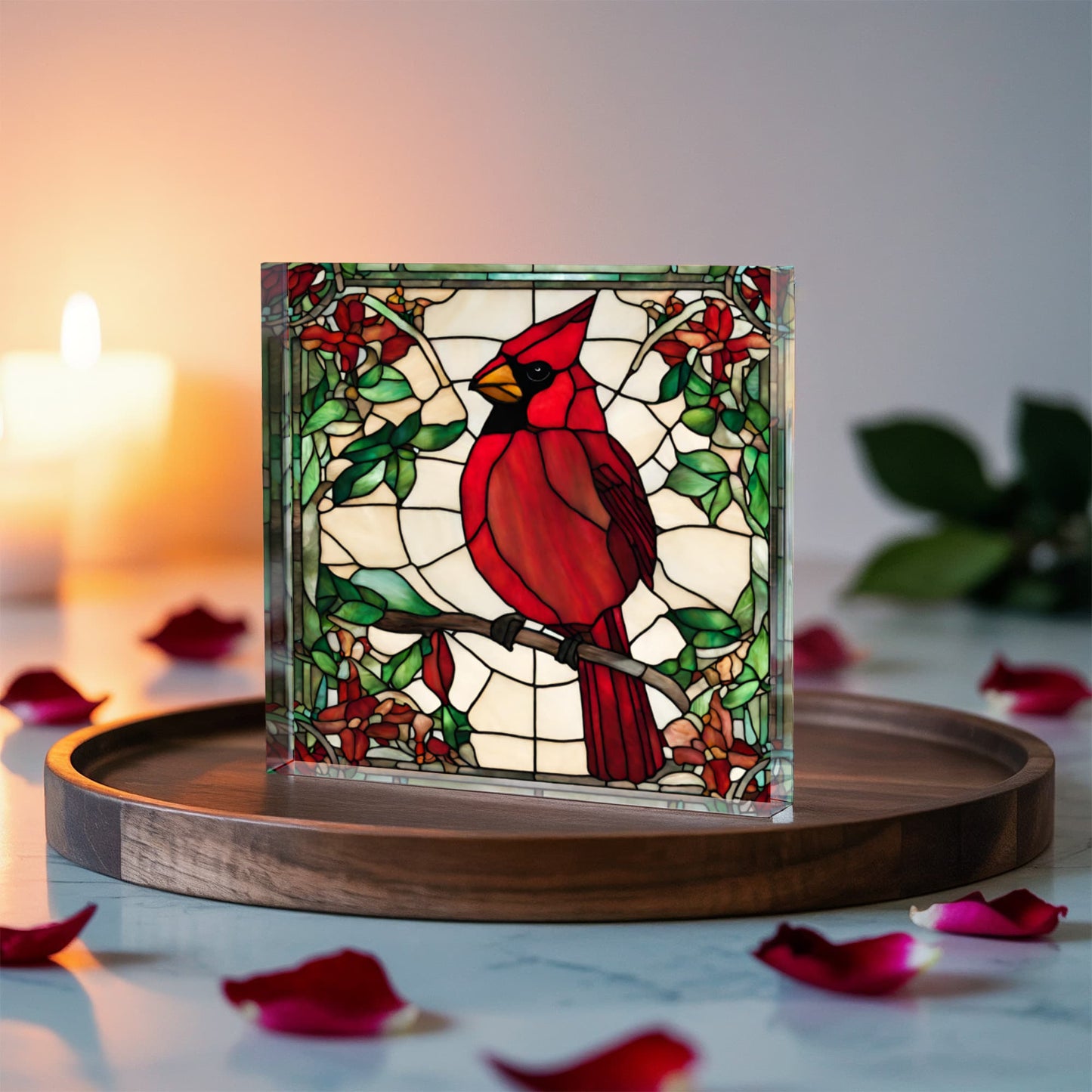 Cardinal Bird Printed Acrylic Block Home Desk Decor