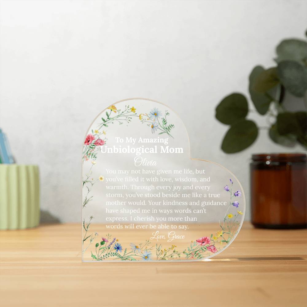 Personalized Unbiological Mom Heart Plaque