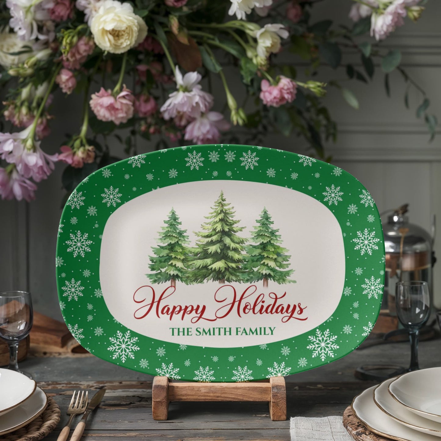 Personalized Family name Holiday Serving Tray 10”x14” Platter