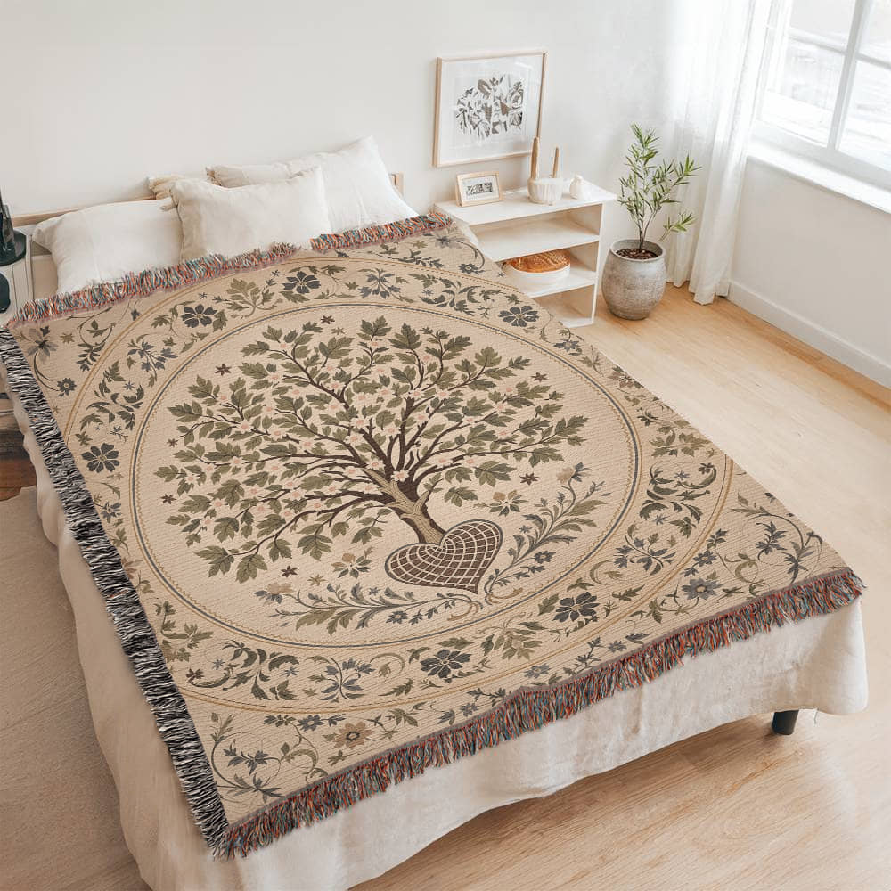 Tree of Life Floral Woven Blanket