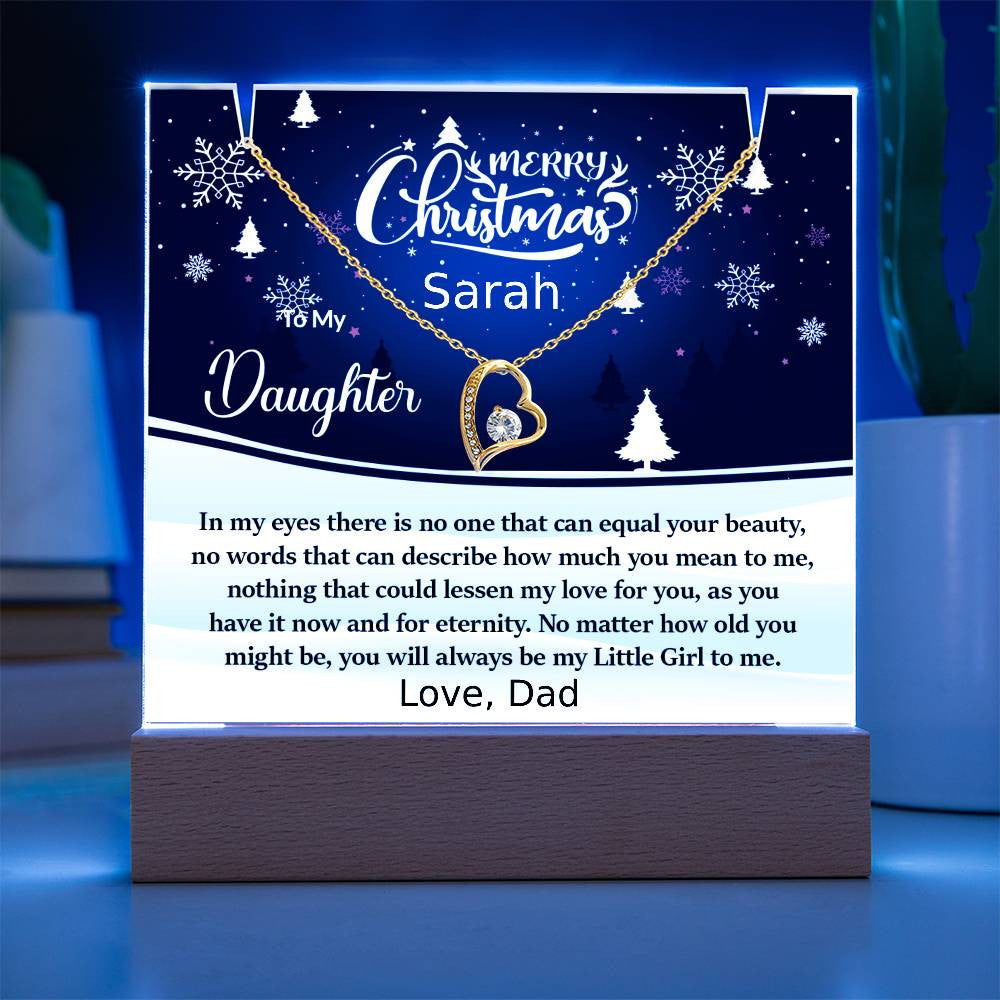 Daughter Christmas LED Acrylic Heart Necklace and Plaque Gift Set-[Heartfelt Family Gift]