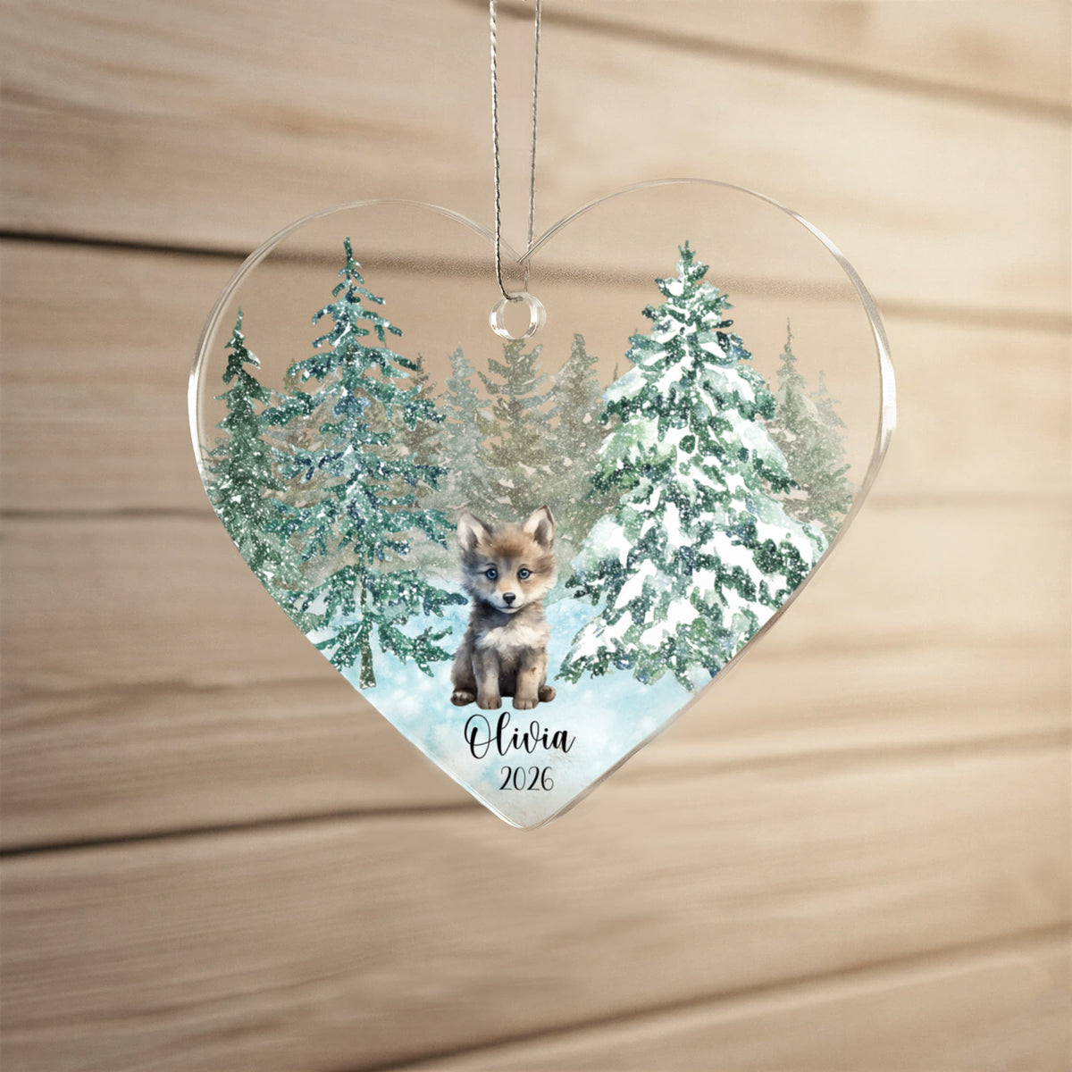 Wolf Woodland  Animal Heart Christmas Ornament for Kids