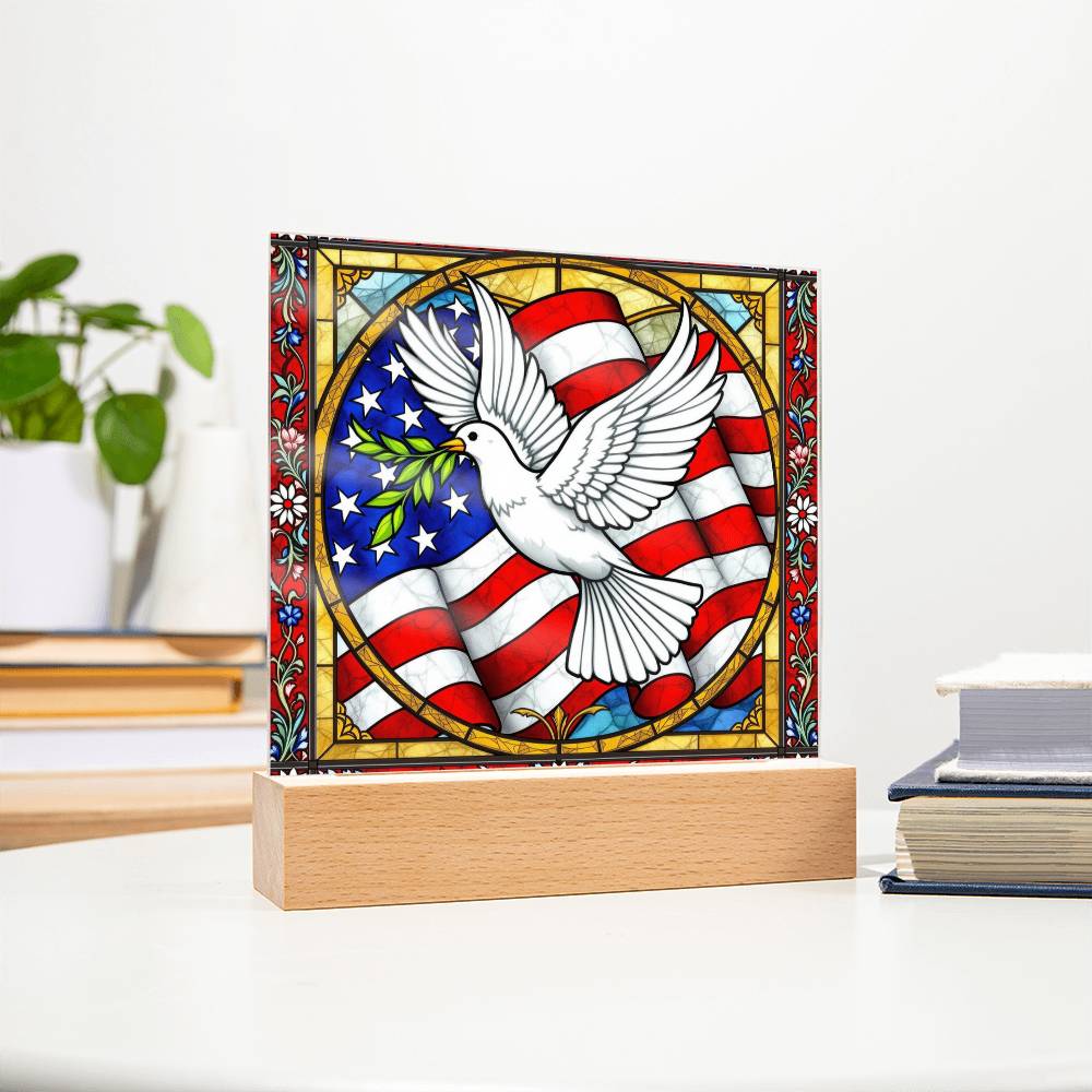 Dove Memorial Flag Lighted Plaque