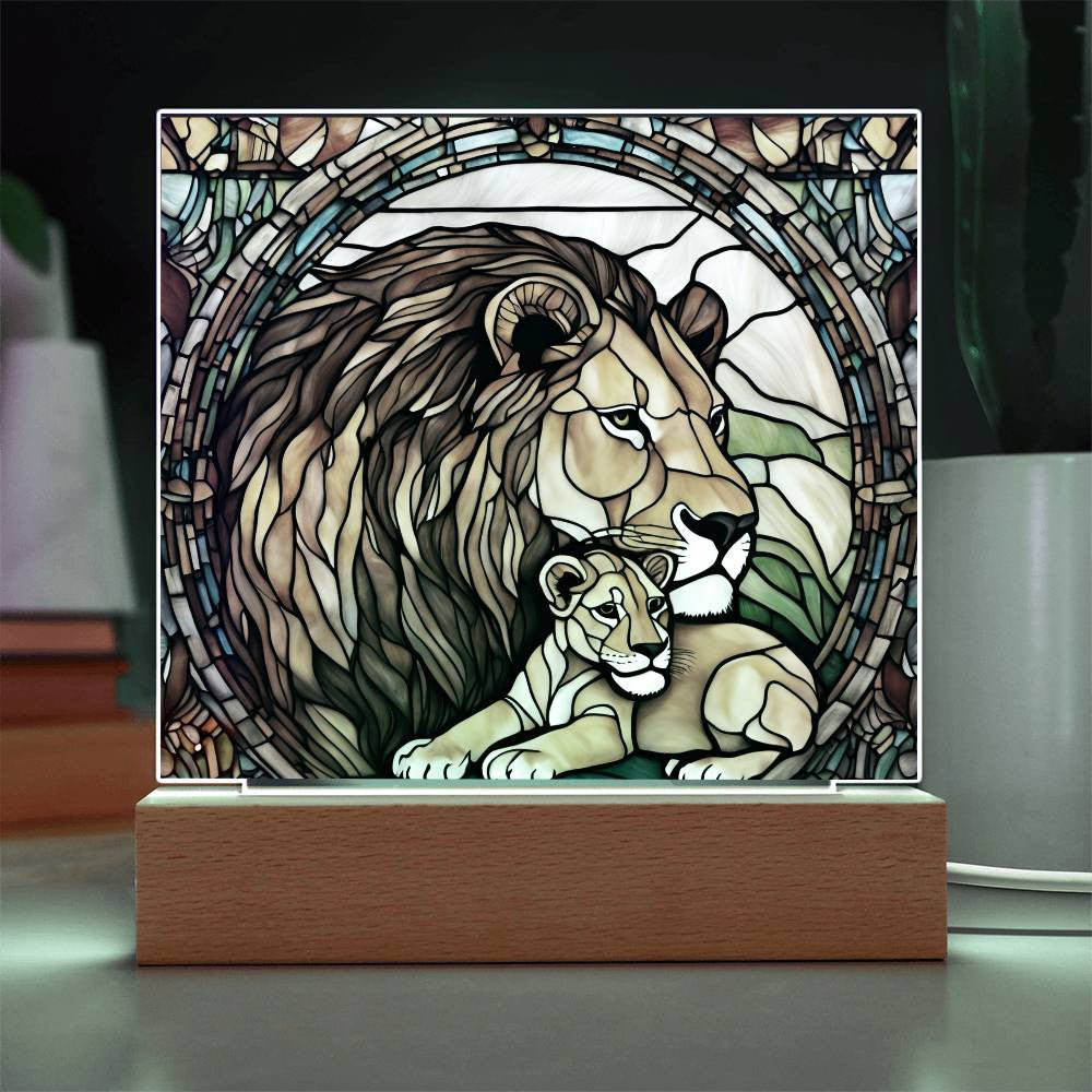 Mama Lion and Cub Acrylic Square Plaque-[Heartfelt Family Gift]