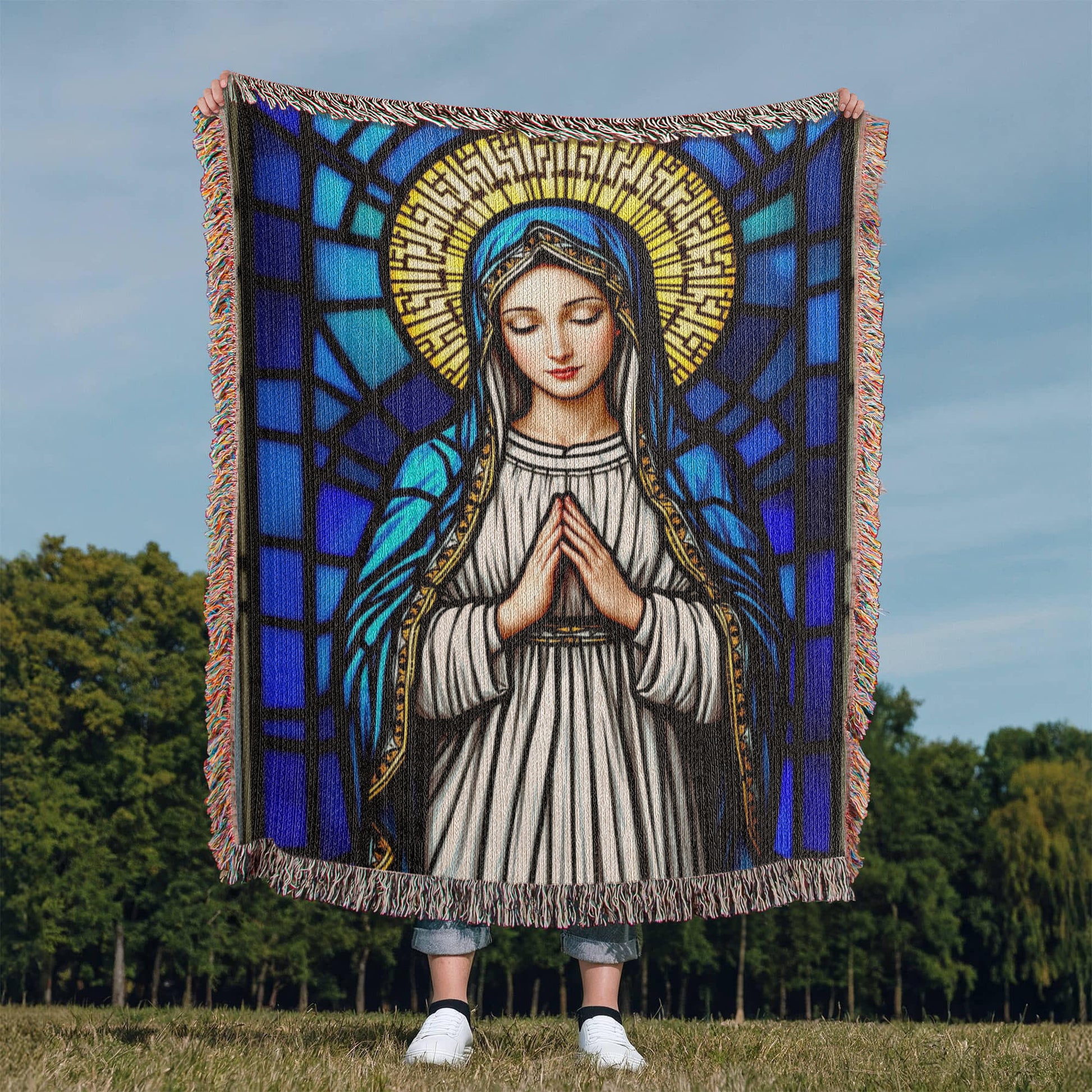 Mother Mary Woven Cotton Throw Blanket-[Heartfelt Family Gift]