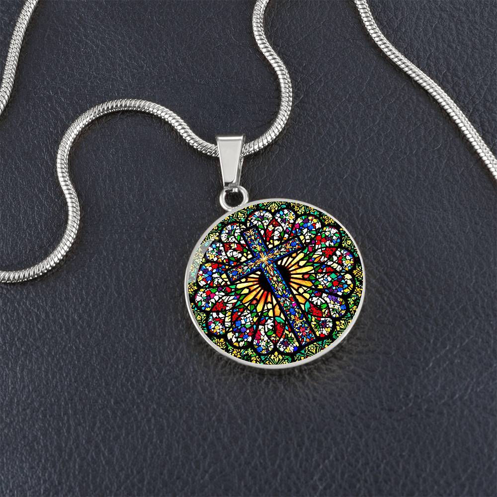 Stained Glass Style Cross Pendant Necklace