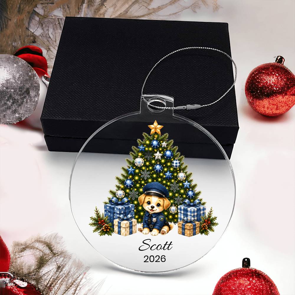 Puppy Police Officer Kids Christmas Ornament