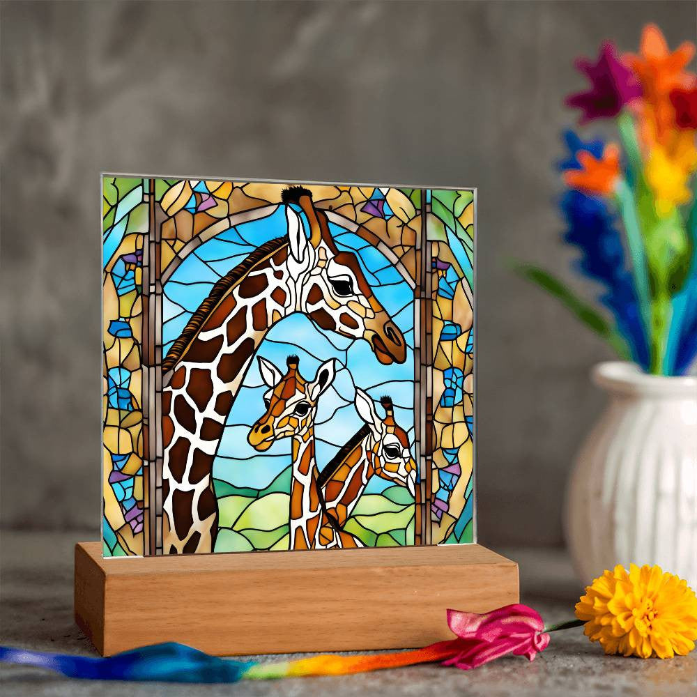 Giraffe Family  Acrylic Square Plaque-[Heartfelt Family Gift]