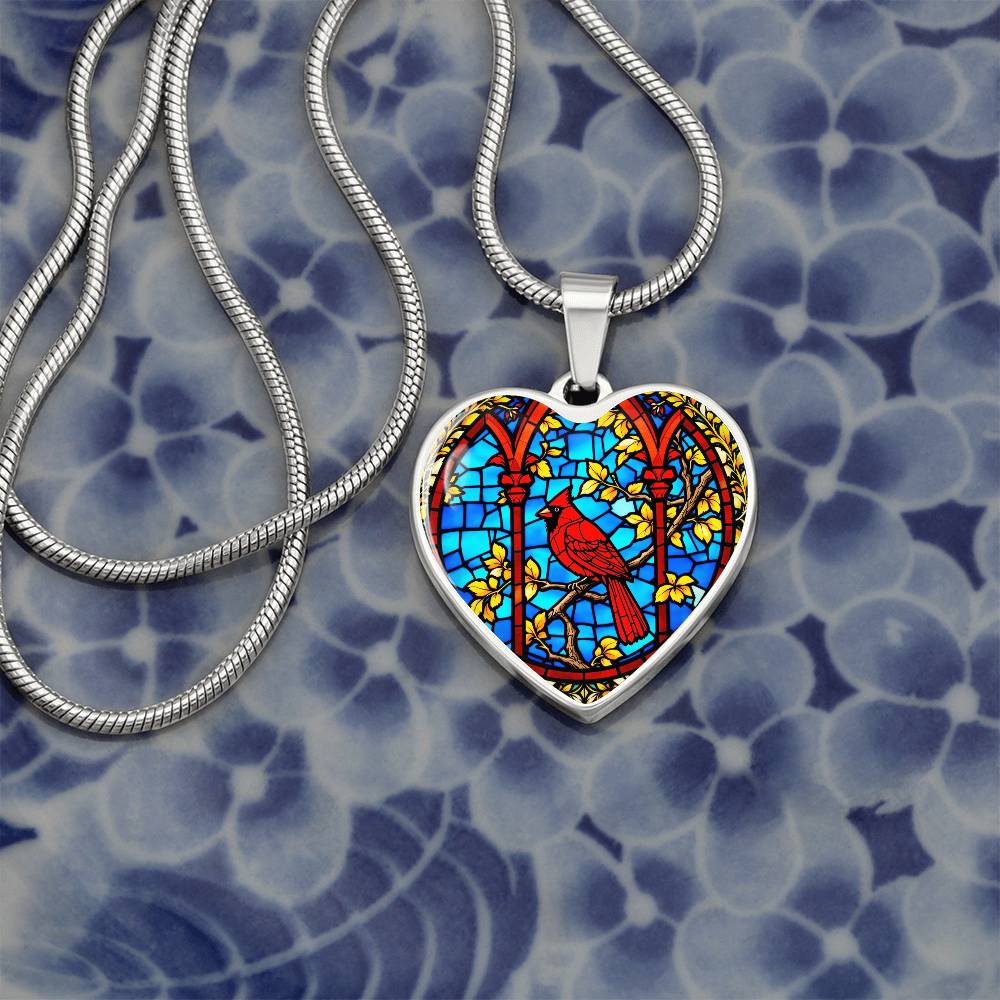 Cardinal Faux Stain Glass Pendant Necklace