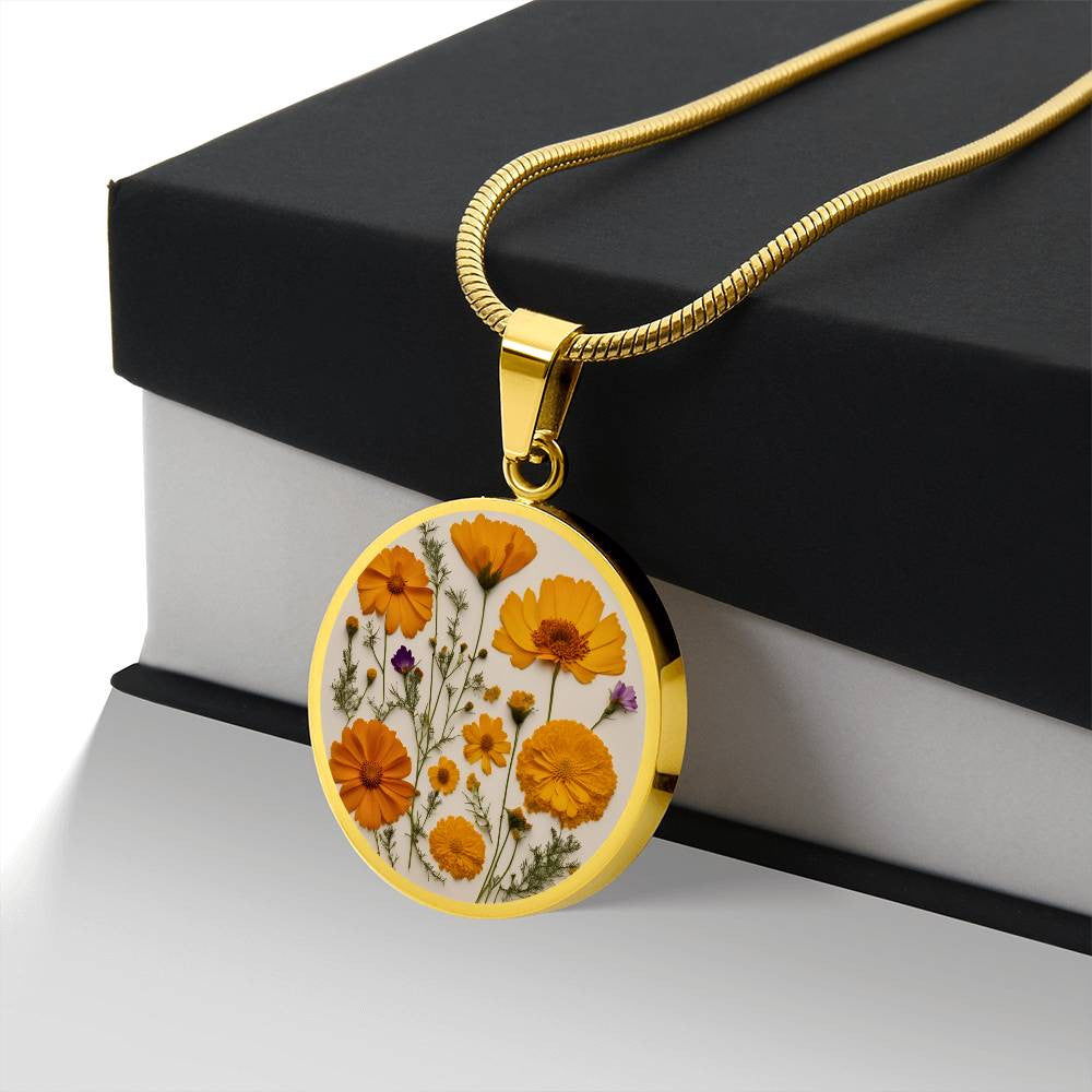 October Birth Month Flower Necklace Marigolds and Cosmos Pendant-[Heartfelt Family Gift]