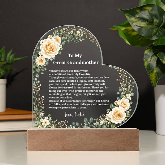Great Grandma Acrylic Heart Plaque Gift