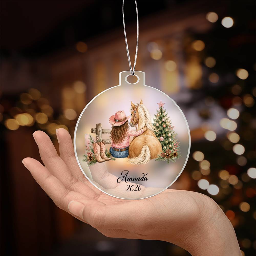 Personalized Cowgirl Horse Ornament