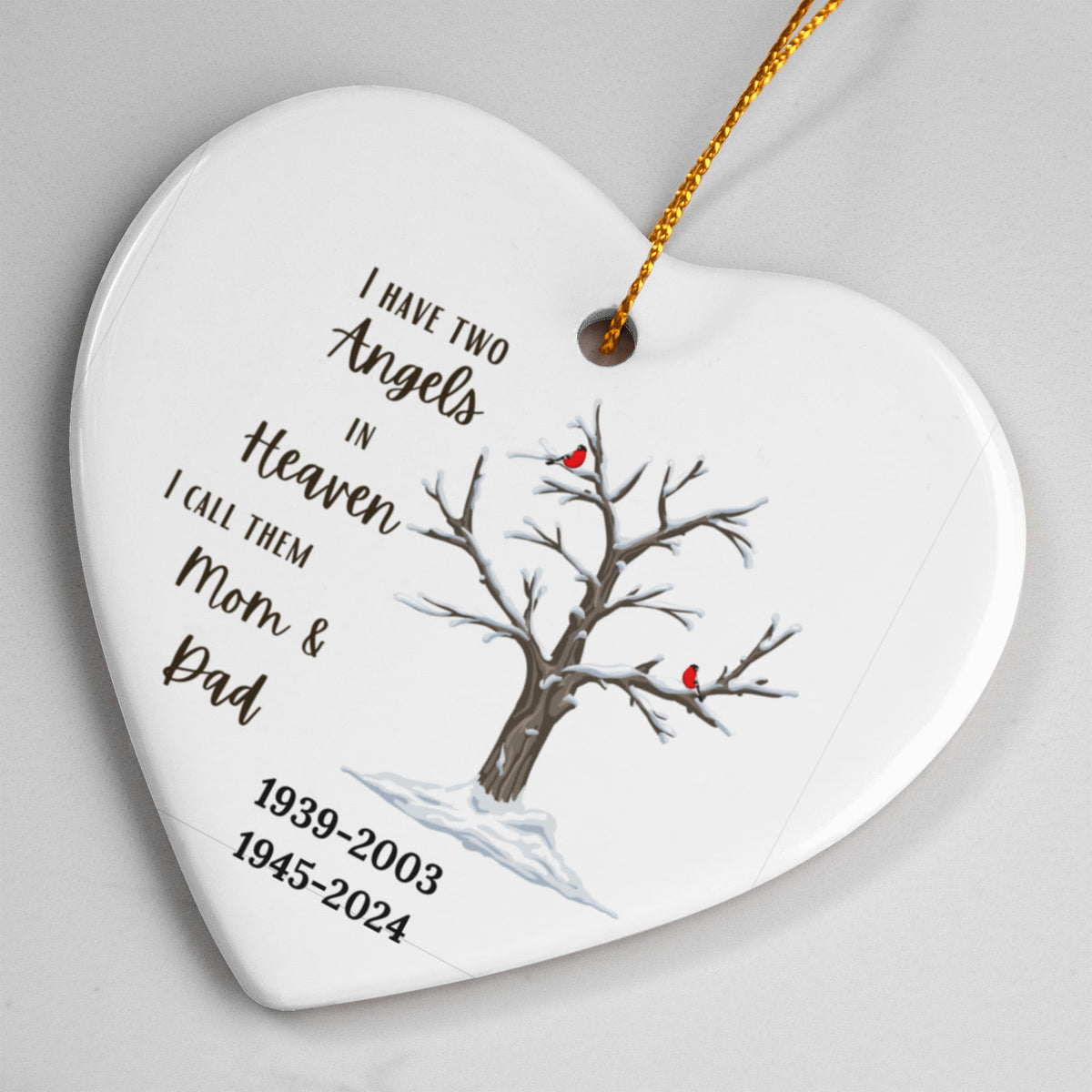 Mom and Dad Cardinal Angel Heart Ornament